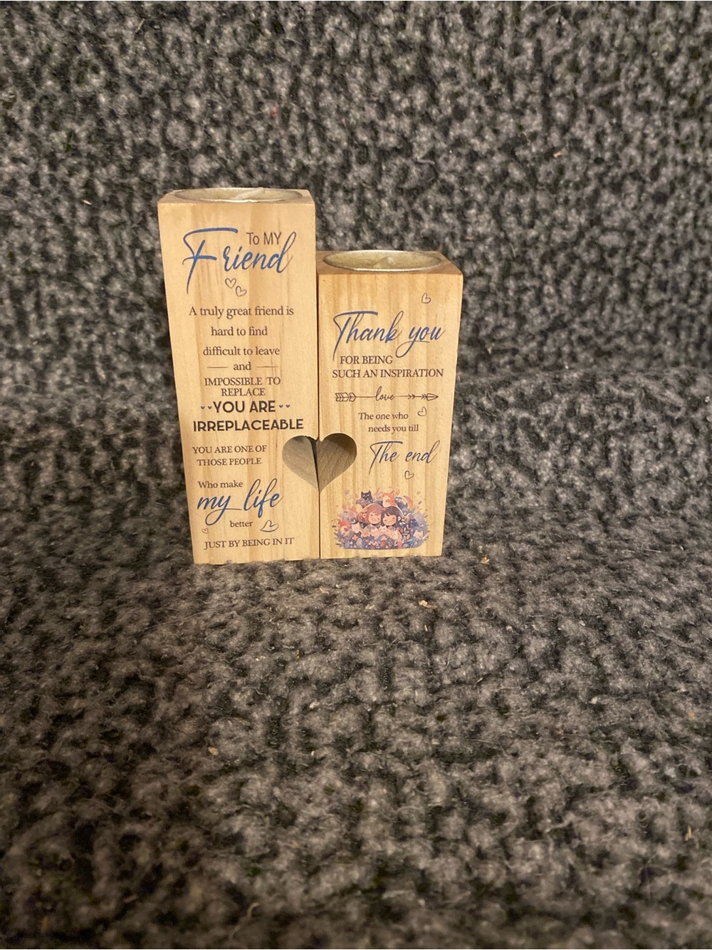 Wooden Friend Quote Candle Holders - Natural Wood Tone